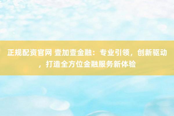正规配资官网 壹加壹金融：专业引领，创新驱动，打造全方位金融服务新体验