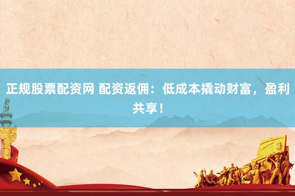 正规股票配资网 配资返佣：低成本撬动财富，盈利共享！