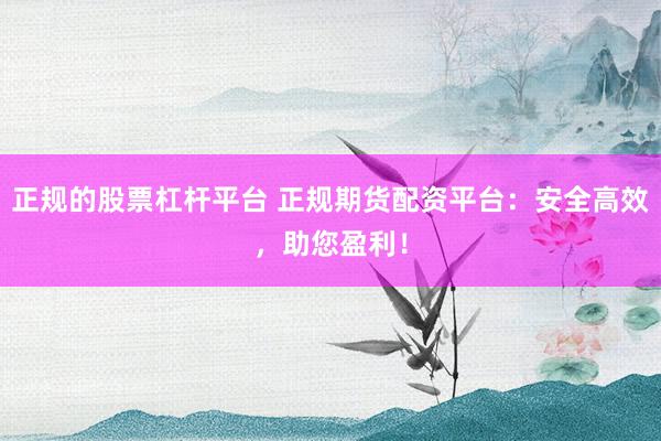 正规的股票杠杆平台 正规期货配资平台：安全高效，助您盈利！
