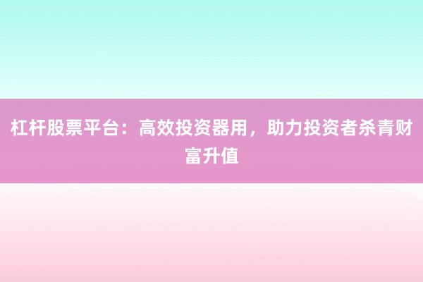 杠杆股票平台：高效投资器用，助力投资者杀青财富升值