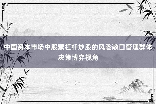 中国资本市场中股票杠杆炒股的风险敞口管理群体决策博弈视角