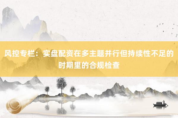 风控专栏：实盘配资在多主题并行但持续性不足的时期里的合规检查