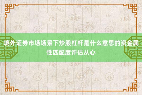 境外证券市场场景下炒股杠杆是什么意思的资金属性匹配度评估从心