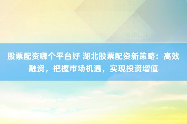 股票配资哪个平台好 湖北股票配资新策略：高效融资，把握市场机遇，实现投资增值